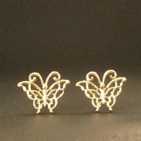 K Gold Butterfly Stud Earrings Recycled Solid Gold Handmade