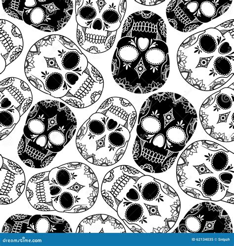 Vector Seamless Pattern With Skulls Stock Vector Illustration Of Deco
