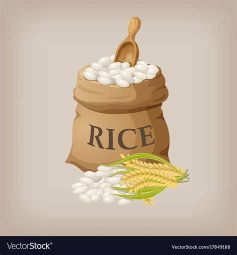 White Rice In Small Burlap Sack Royalty Free Vector Image