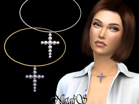 Pearl Cross Pendant Choker By Natalis At Tsr Sims 4 Updates