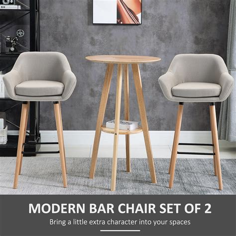 Homcom Set Of 2 Bar Stools Modern Upholstered Seat Bar Chairs W Metal