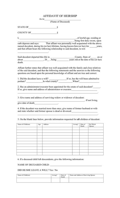 Affidavit Of Heirship In Word And Pdf Formats