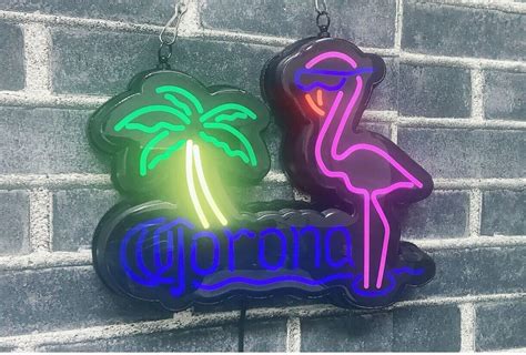 10 Vivid Led Corona Beer Palm Tree Flamingo Neon Lamp Sign Light Wall