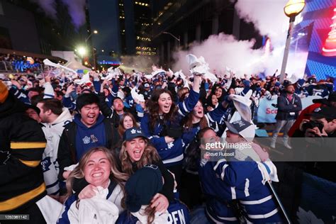 Toronto On April 29 Toronto Maple Leafs Fans Celebrate As The