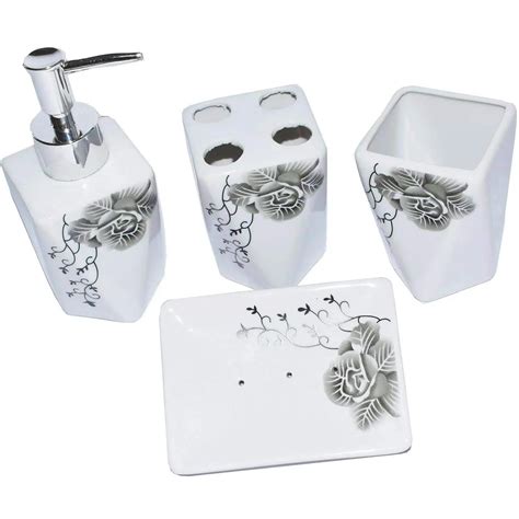 Buy Rose Create White Ceramic Flowers Bathroom Accessory Set Liquid