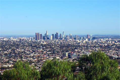 Panorama View Of Downtown Skyscrapers In Los Angeles From Above Stock