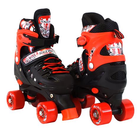 Adjustable Red Quad Roller Skates For Kids Small Sizes