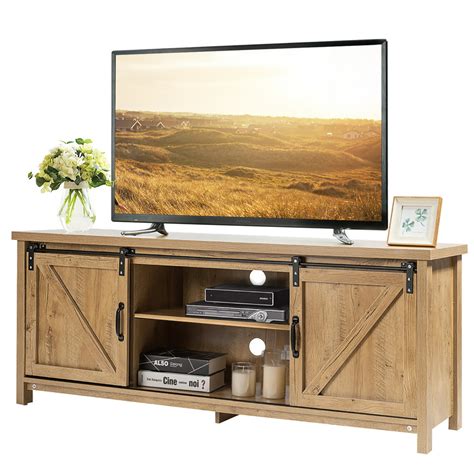 Costway Tv Stand Media Center Console Cabinet Sliding Barn Door For Tv