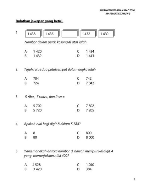 Soalan Objektif Matematik Tingkatan 3 Kssm  Wulancedb