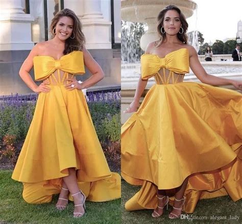 Sweeetheart Big Bow Evening Party Dresses 2019 Modest Gold High Low