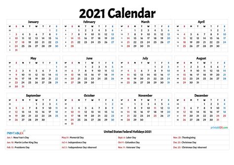 Monday 31 may 2021 to friday 4 june 2021 . Federal Holidays 2021 Calendar - Example Calendar Printable