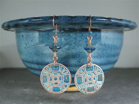 Blue Patina Etched Copper Czech Glass Earrings Via Etsy I Love The