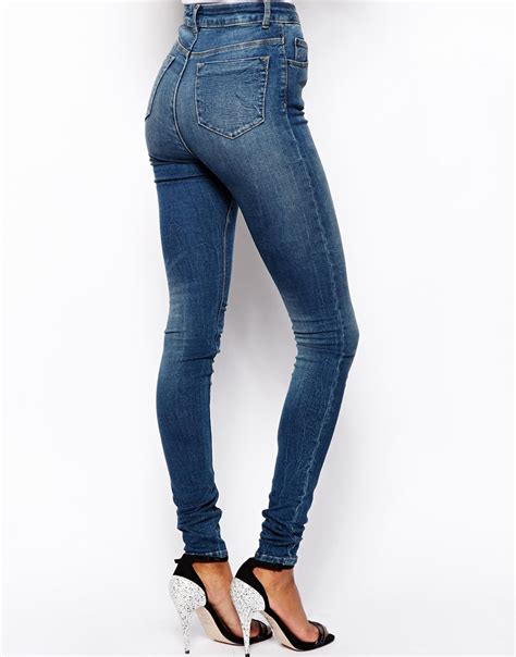 ASOS TALL Ridley High Waist Ultra Skinny Jeans In Mid Stonewash At Asos Com