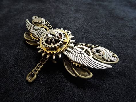 Steampunk Winged Bronze Dragonfly Pin Badge Brooch Featuring Etsy