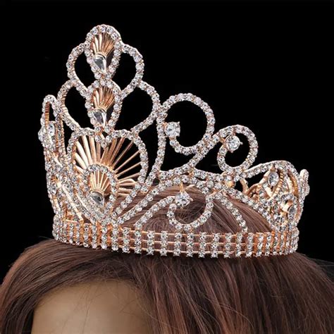 rhinestone large tiara crown for women vintage crystal zircon crowns headdress bride wedding