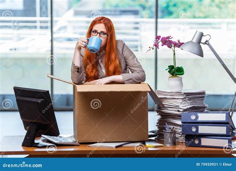 the red head woman moving to new office packing her belongings stock image image of employee