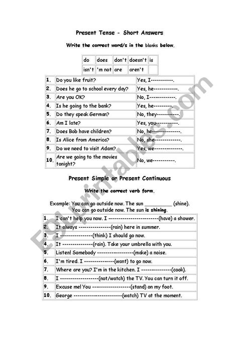 English Worksheets Present Simple Exercises 2