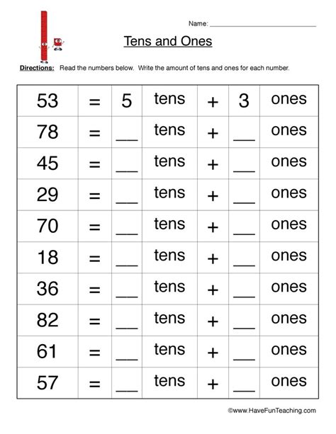 tens  worksheet  fun teaching