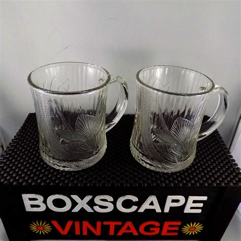 Vintage Clear Glass Coffee Mugs Pressed Glass Mugs Set Of Etsy Canada Clear Glass Coffee
