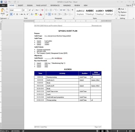 Iso 22 Internal Audit Report Template
