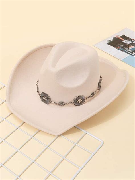 Shein 1pc Women Flower And Round Decor Cowboy Fedora Hat For Daily Life