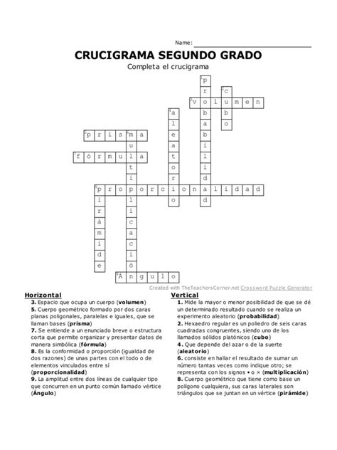 Crucigrama Segundo Grado Enero Resuelto Geometría Geometría Euclidiana