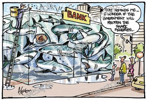 Dean Alston Cartoon Banks And Sharks Westpix