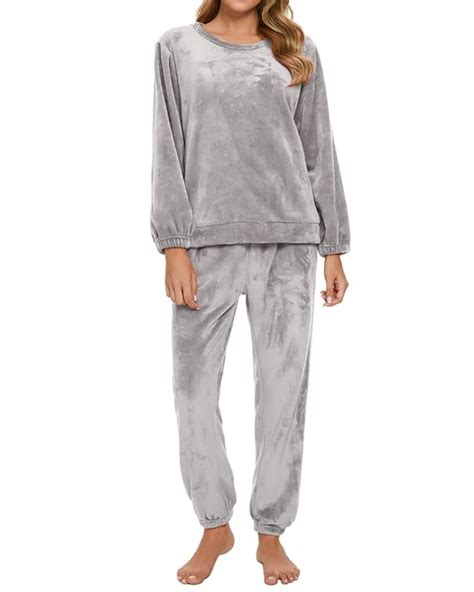 Buy Chelsil Womens Warm Fleece Pajamas Set Round Neck Long Sleeve Tops And Pants Sleepwear Soft