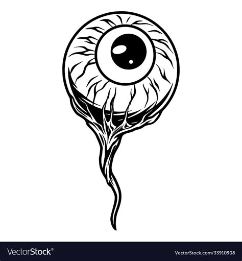 Spooky Human Eyeball With Optic Nerv Royalty Free Vector