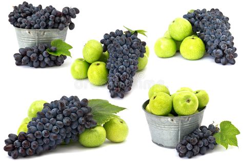 Set Of Fresh Apples And Grape On White Stock Photo Image Of Crop
