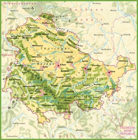 Thuringia Physical Map Physical Map Map Thuringia
