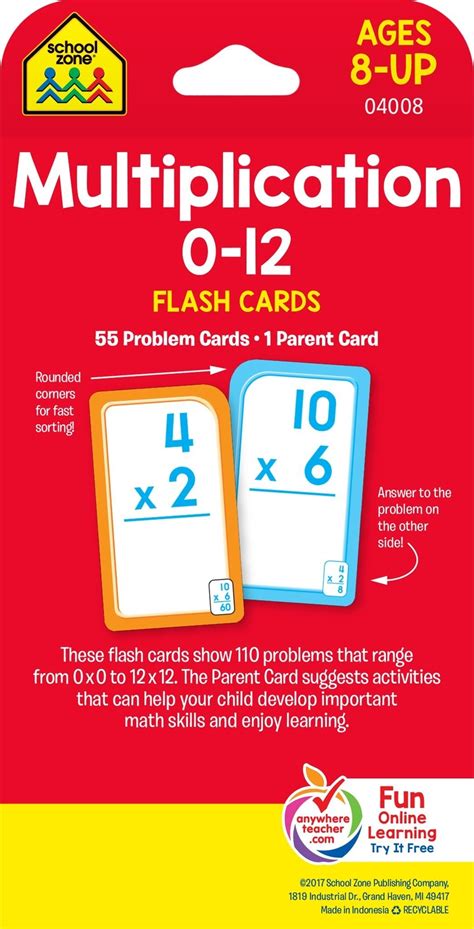 Multiplication 0 12 Flash Cards Ages 8 3rd Grade 4th Grade Eleme