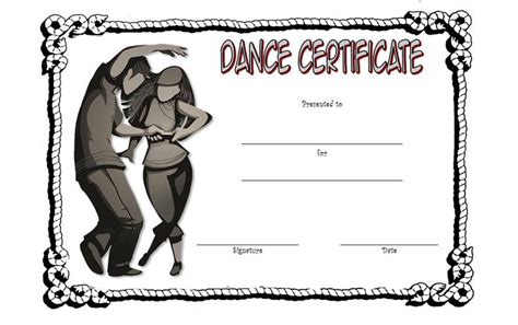 A Dance Certificate With An Image Of Two People Hugging Each Other And