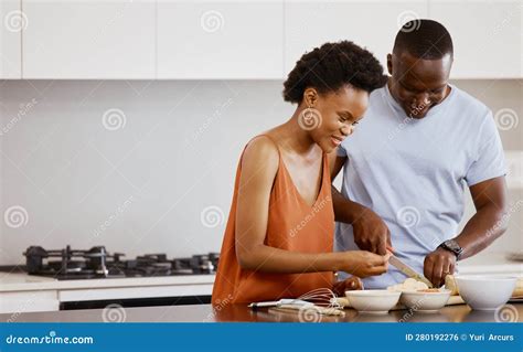 Food Love And Black Couple In A Kitchen For Cooking Meal And Bonding