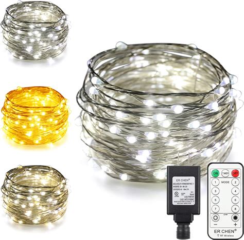 Erchen Dual Color Led String Lights 33 Ft 100 Leds Plug In Silvery