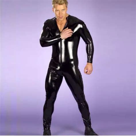 Buy Hot Sexy Lingerie Men Latex Catsuit Faux Leather