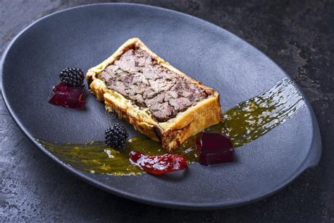 French Pate En Croute With Goose Liver Fruit Relish And Jelly On A