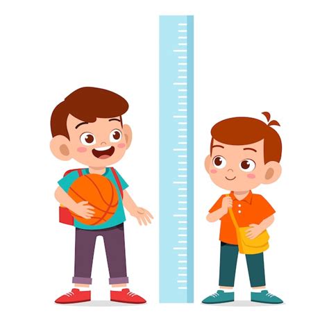 Premium Vector Happy Cute Boy Measure Height Together