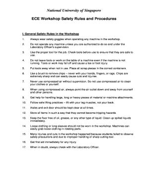 Keep leads up off the floor. General Workshop Rules And Regulations - Fill Online, Printable, Fillable, Blank | pdfFiller