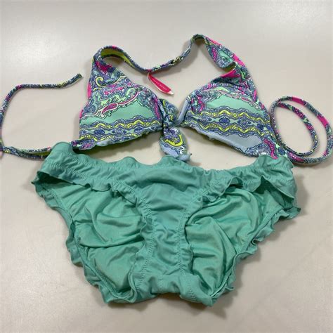 Victorias Secret Bikini Set Turquoise Blue Bottoms Sm Gem