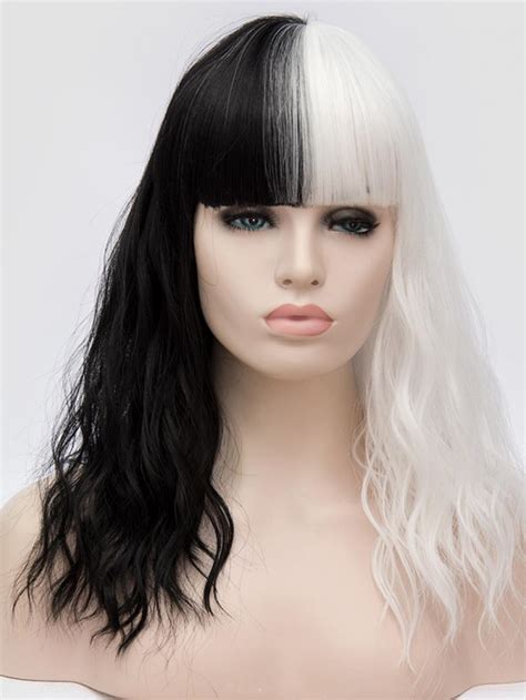 Half Black Half White Short Wavy Non Lace Wefted Wig With