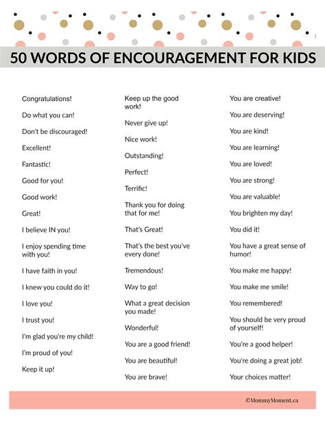 50 Words Of Encouragement For Kids Mommy Moment