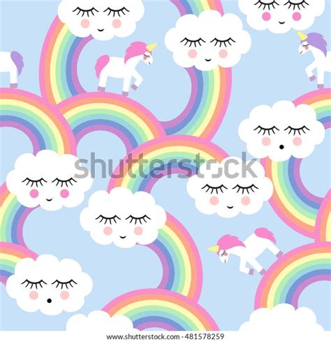 Seamless Pattern Smiling Sleeping Clouds Unicorns Stock Vector Royalty