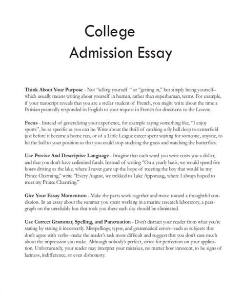 College Admission Essay Template Collection