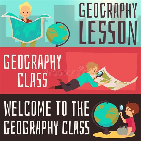 Geography Class And Lesson Invitation Horizontal Posters Kids Studying