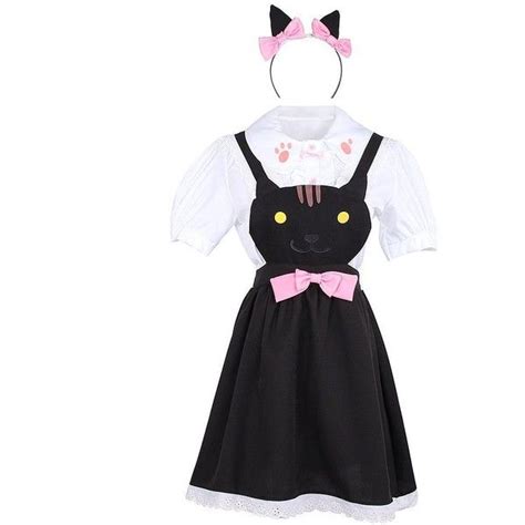Cute Cat Ear Maid Cosplay Dress Neko Atsume Lolita Cartoon Print Shirt