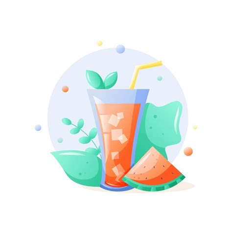 Premium Vector Glass Of Watermelon Juice With Straw And Slice Of