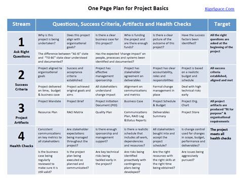 Project Management 101 One Page Plan For Project Basics