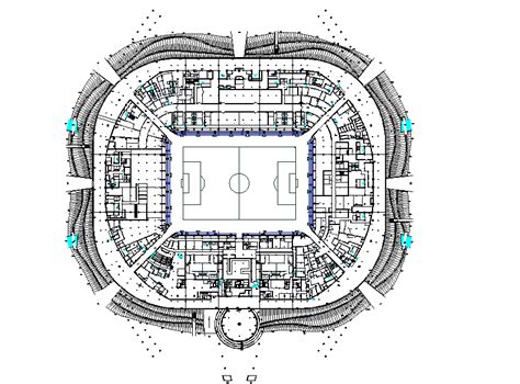 stadium plan with architectural view dwg file cadbull