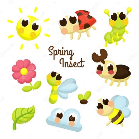 Spring Insect Illustration Character Set Premium Vector